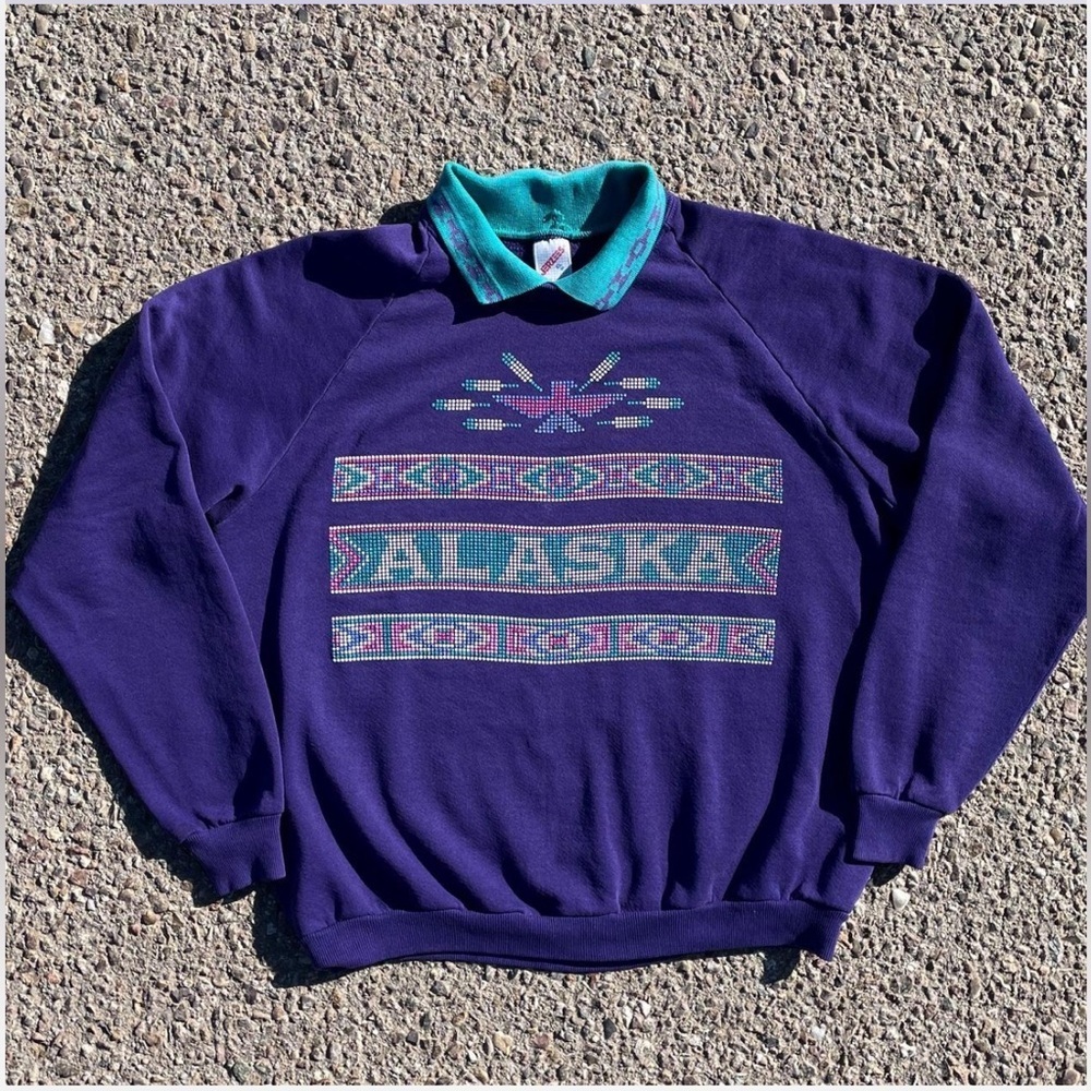 Alaska Aztec Vtg 1990s Jerzees Collared Sweatshirt Men’s Size (XL fits L)